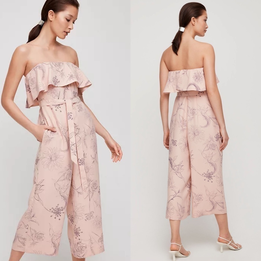 ARITZIA Babaton Flutter Pink Altamiro Floral lightweight Satin Jumpsuit size 2